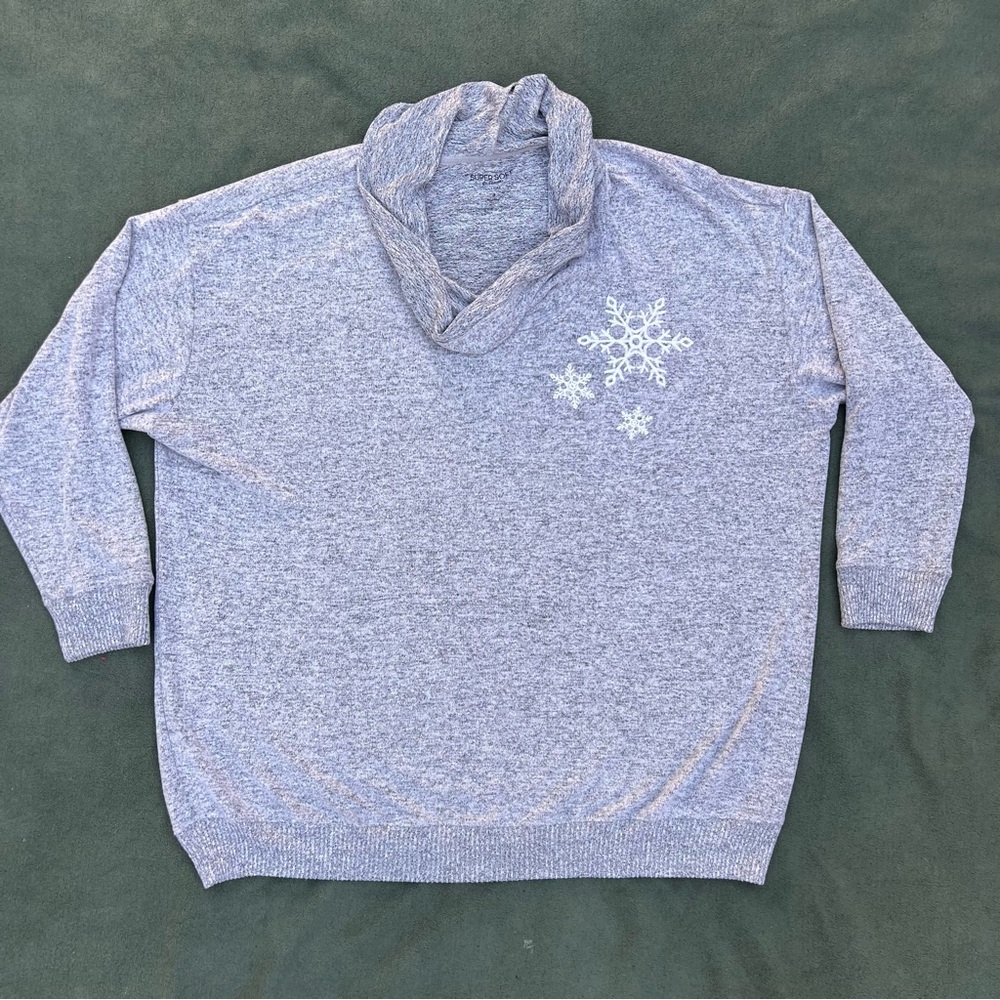 Super Soft Grey Cowl Neck Snowflake Sweater